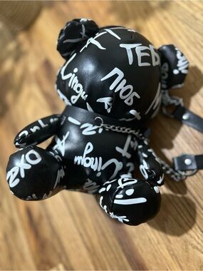 Black Graffiti Teddy Crossbody Bag for Kids